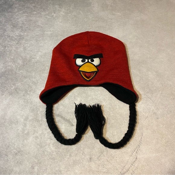 Angry Birds Red Bird Reversible Pig Knit Hat 100% Acrylic Ear Cover Winter - Picture 9 of 11